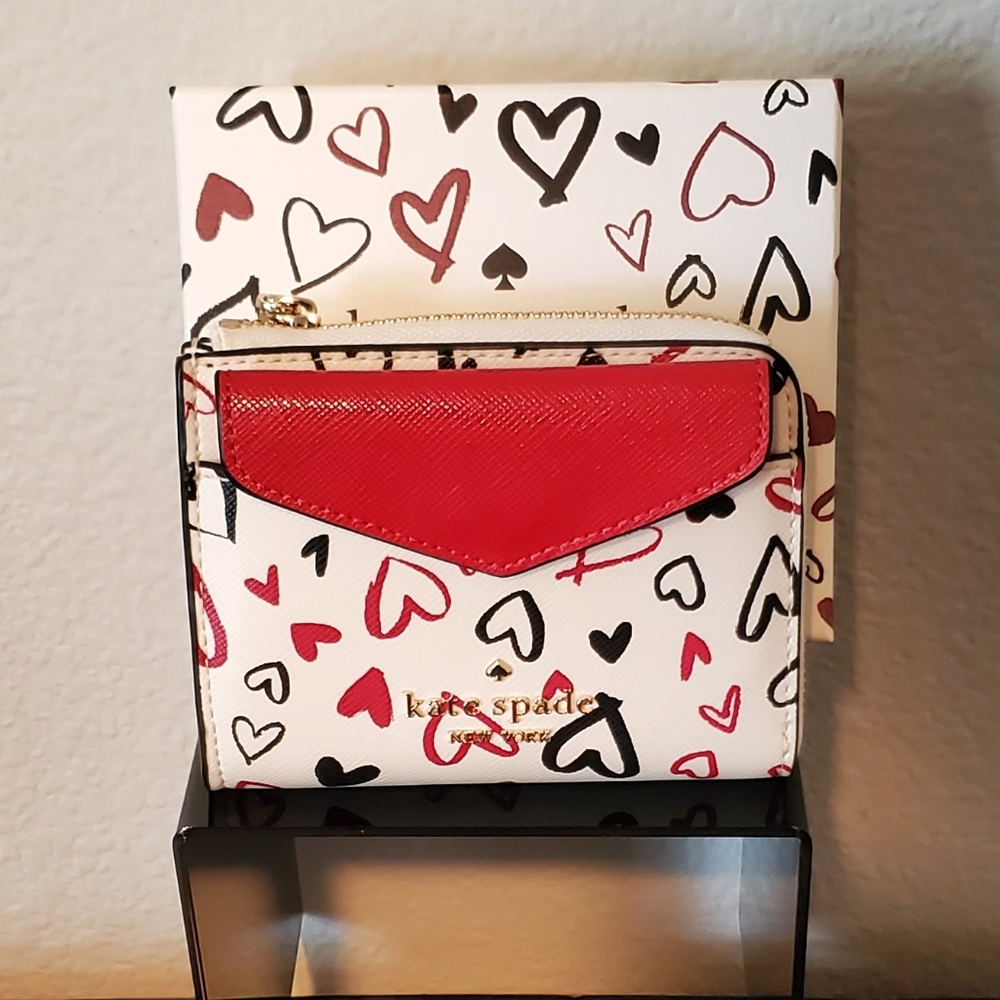 Kate Spade Staci Scribble Hearts Small Wallet w/ Card Case